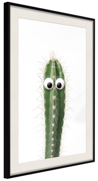 Inramad Poster / Tavla - Funny Cactus I - 30x45 Svart ram med passepartout
