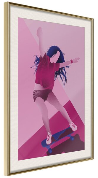 Inramad Poster / Tavla - Girl on a Skateboard - 30x45 Guldram med passepartout