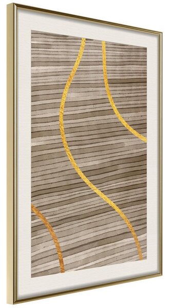 Inramad Poster / Tavla - Golden Stripes - 20x30 Guldram med passepartout