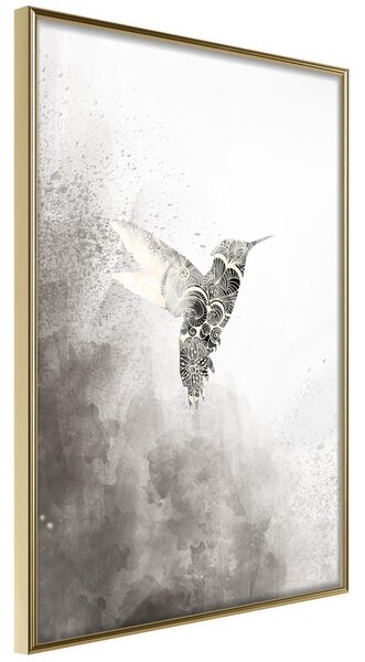 Inramad Poster / Tavla - Hummingbird in Shades of Grey - 20x30 Guldram