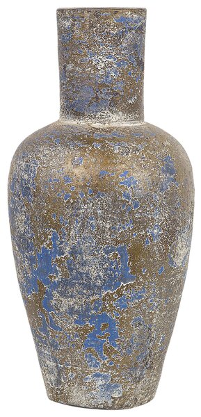 Blomvas Blå Guld Keramik 43 cm Bordsvas Golvvas med antikt utseende Hög Beliani