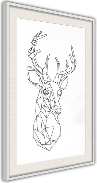 Inramad Poster / Tavla - Minimalist Deer - 30x45 Vit ram med passepartout