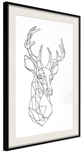Inramad Poster / Tavla - Minimalist Deer - 30x45 Svart ram med passepartout