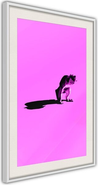 Inramad Poster / Tavla - Monkey on Pink Background - 30x45 Vit ram med passepartout