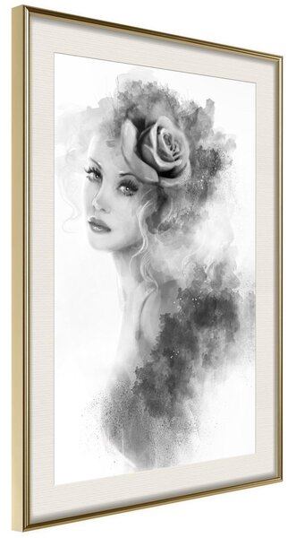 Inramad Poster / Tavla - Mysterious Lady - 20x30 Guldram med passepartout