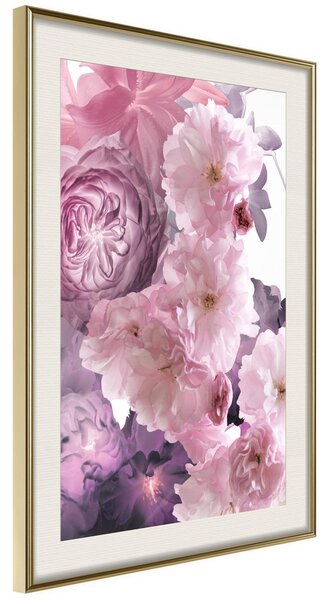 Inramad Poster / Tavla - Pink Bouquet - 20x30 Guldram med passepartout