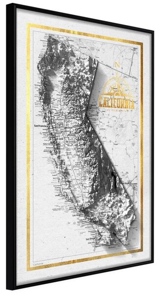 Inramad Poster / Tavla - Raised Relief Map: California - 40x60 Svart ram