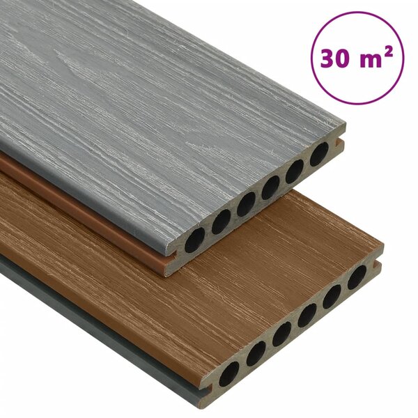 WPC-golvplattor med tillbehör brun och grå 30 m² 2,2 m