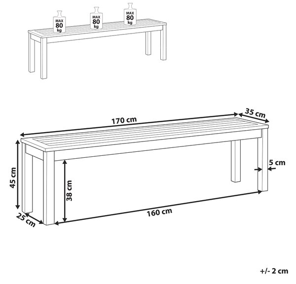 Trädgårdsbänk 3-sits Akaciaträ Ljusträ Rustik Trädgård Utomhus Inomhus Modern Design Beliani