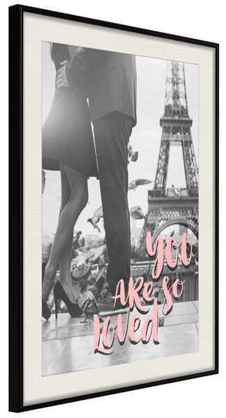 Inramad Poster / Tavla - Love in Paris - 30x45 Svart ram med passepartout