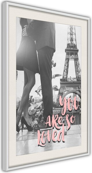 Inramad Poster / Tavla - Love in Paris - 30x45 Vit ram med passepartout