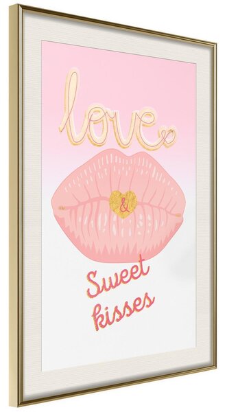 Inramad Poster / Tavla - Pink Kisses - 40x60 Guldram med passepartout