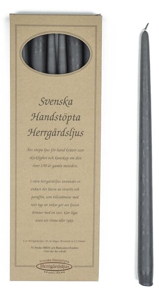 Handstöpta herrgårdsljus, Mörkgrå 38cm 6-pack