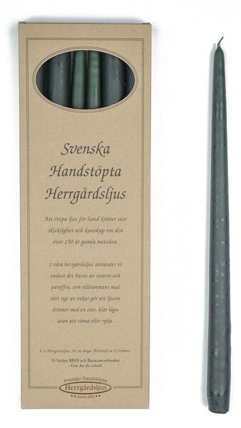 Handstöpta herrgårdsljus, mörkgrön 30cm 6-pack
