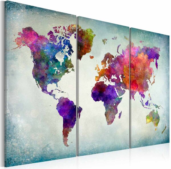 ARTGEIST Världskarta i färgbild - flerfärgstryck, 3-delat - Flera storlekar 120x80