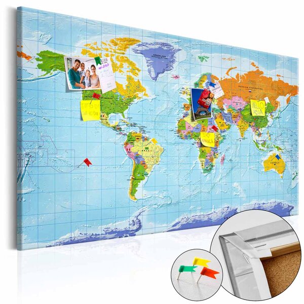 ARTGEIST Countries Flags världskarta bild - flerfärgat tryck på kork, 2 storlekar 120x80