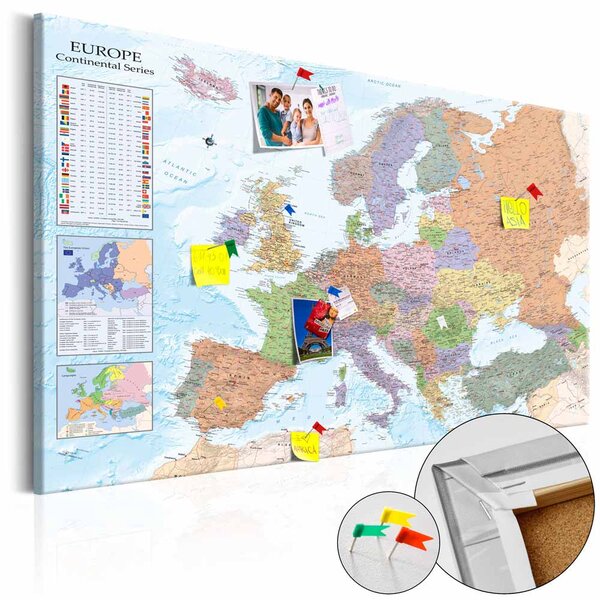 ARTGEIST Politisk karta över Europa bild - flerfärgat tryck på kork, 2 storlekar 90x60