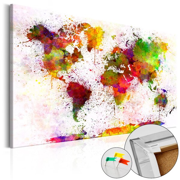 ARTGEIST Artistic World - Elegant världskarta i färgglad design tryckt på kork - Flera storlekar 90x60