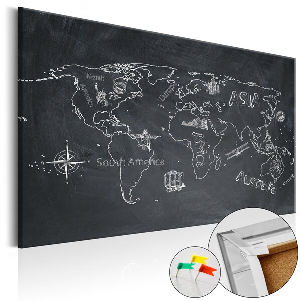ARTGEIST Travel broadens the Mind - Världskarta ritad på whiteboard tryckt på kork - Flera storlekar 90x60