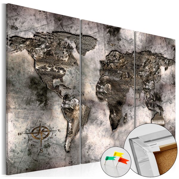 ARTGEIST - Världskarta i metallic nyanser tryckt på kork, 3-delad - Flera storlekar 120x80