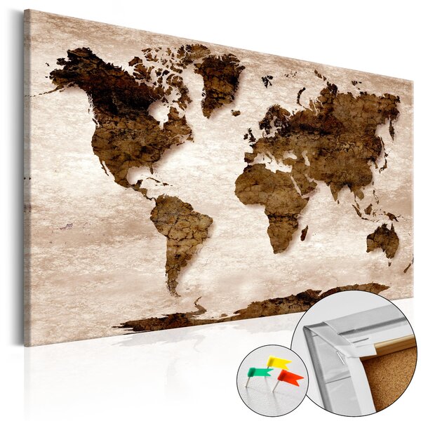 ARTGEIST The Brown Earth - Brun världskarta med rustik design tryckt på kork - Flera storlekar 120x80