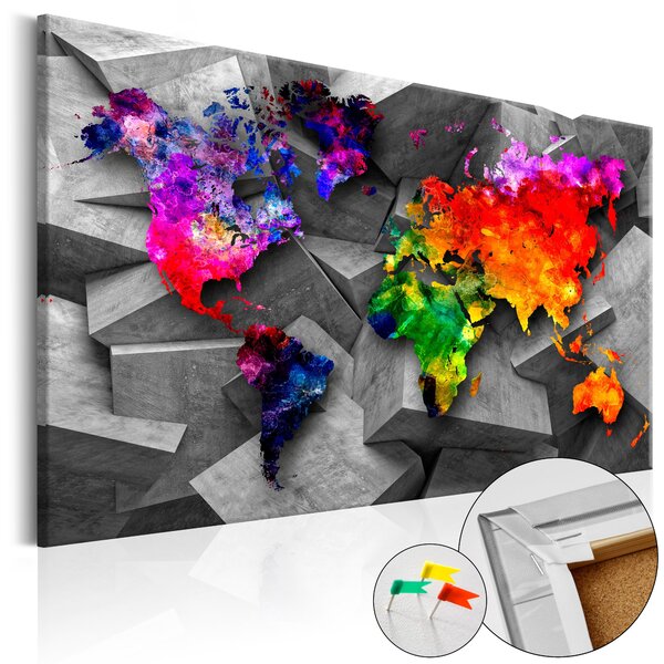 ARTGEIST Cubic World - Färgglad världskarta i geometrisk design tryckt på kork - Flera storlekar 90x60