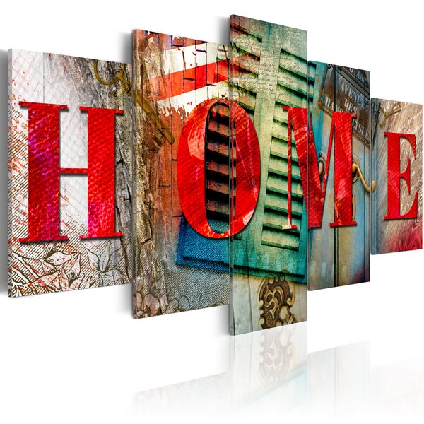 ARTGEIST Elements of home - Färgglad bild med texten "HEM" tryckt på duk - Flera storlekar 200x100