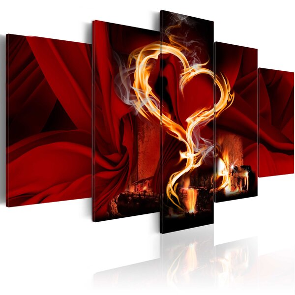 ARTGEIST Flames of love - Abstrakt bild med hjärta av eld tryckt på duk - Flera storlekar 200x100