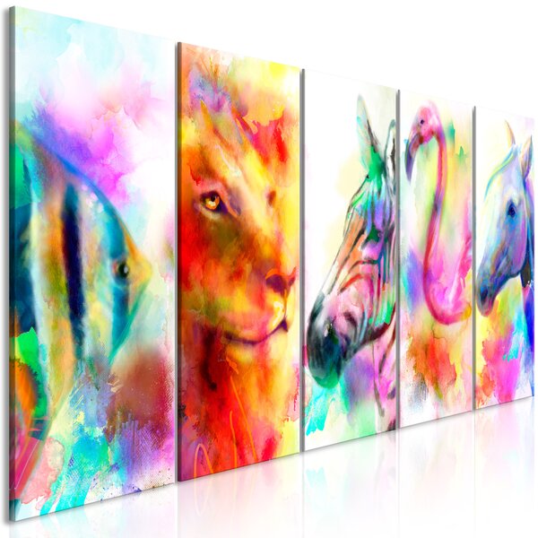 ARTGEIST bild tryckt på duk - Rainbow Watercolours, 5-delat - Flera storlekar 225x90