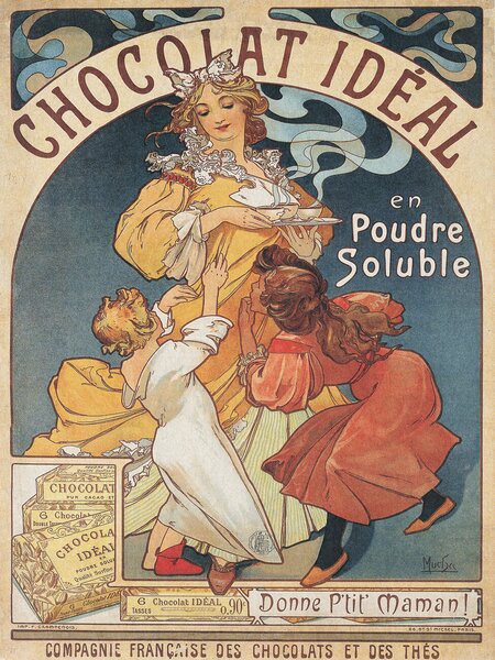 Konsttryck Chocolat Ideal Chocolate Advert (Vintage Art Nouveau) - Alfons Mucha, (30 x 40 cm)