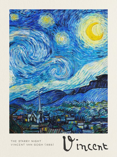 Konsttryck The Starry Night - Vincent van Gogh, (30 x 40 cm)