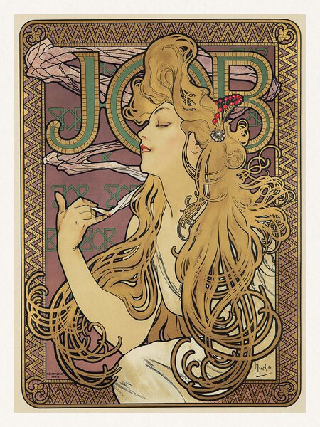 Konsttryck Job, Cigarette Paper Advert (Vintage Art Nouveau) - Alfons / Alphonse Mucha, (30 x 40 cm)