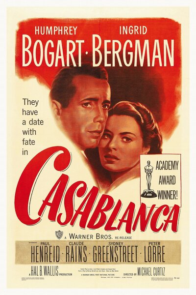 Konsttryck Casablanca (Vintage Cinema / Retro Theatre Poster), (26.7 x 40 cm)