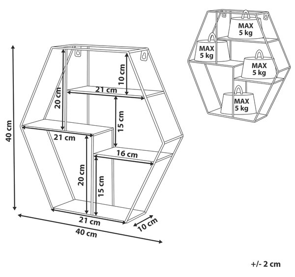 Väggmonterad Hylla Svart Färg Metall 40 x 40 cm Hexagon Form Modern Beliani