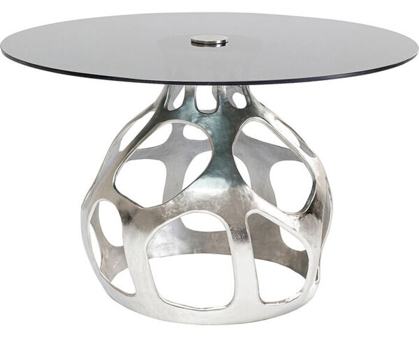 KARE DESIGN Volcano Silver matbord, runt - rökigt glas och silveraluminium
