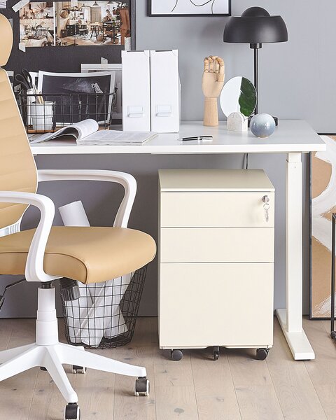 Förvaringsskåp Ljusbeige Stål 3 Lådor Nyckellås Hjul Industrikontor Beliani