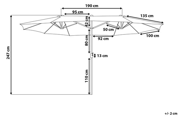 Parasoll 247 cm Mörkgrå Tyg Aluminium Vädertålig Trädgård Beliani