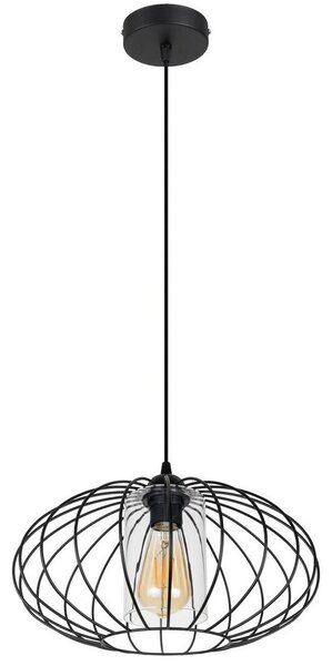 Ljuskrona med textilsladd CORRINI 1xE27/60W/230V diameter 34 cm svart/genomskinlig