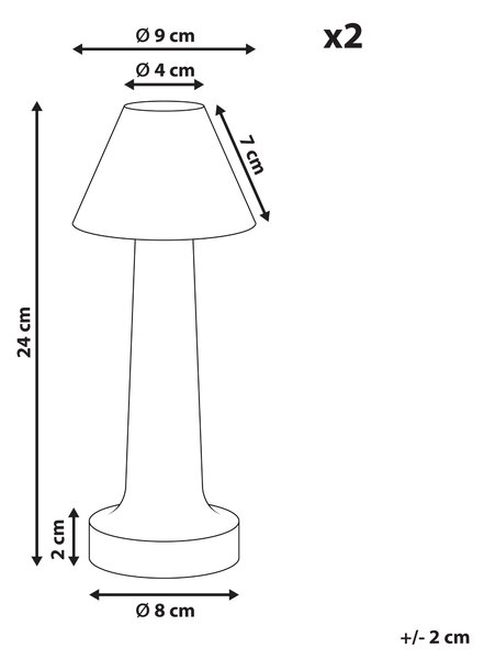 Bordslampor set om 2 Svart Järn Trådlös Belysning med Touchknapp Dimmer Portabla Inomhus Utomhus Belysning Minimalistisk design Beliani