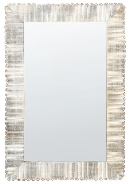 Väggspegel Off-White Mangoträram 63 x 94 cm Vitkalkad Sliten Finish Vintage Stil Väggdekor Vardagsrum Sovrum Hall Beliani