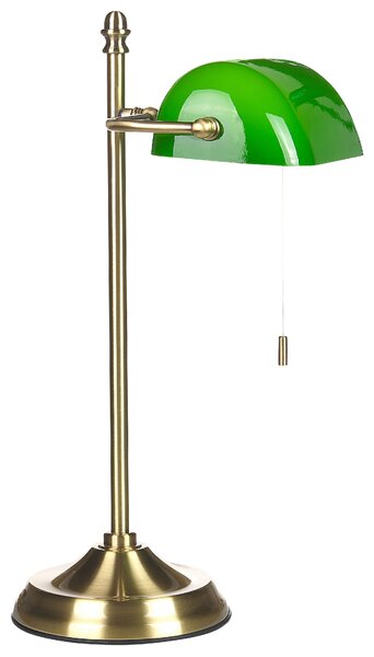 Bordslampa Grön och Guld Metallbas Glasskärm Justerbar Dragknapp Retro Stil Hemmakontor Belysning Beliani