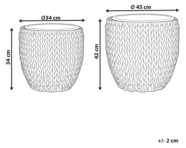 Set med 2 växtkrukor brun PE rotting rund inomhus utomhus med plastinsats Beliani