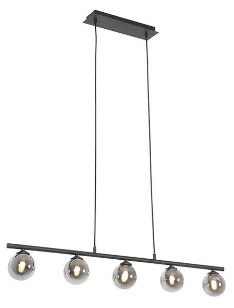 Modern hängande lampa svart 100 cm 5-ljus med rökglas - Aten