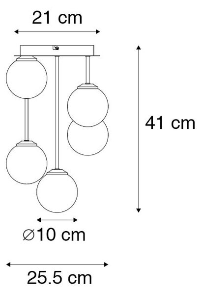 Modern taklampa svart 5-ljus med rökglas - Aten