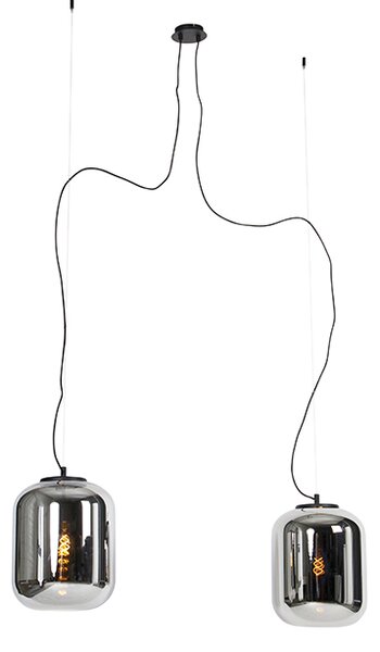 Design hängande lampa svart med rökglas 2-ljus - Bliss