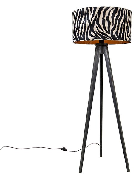 Golvlampa stativ svart med skärm zebra 50 cm - Tripod Classic