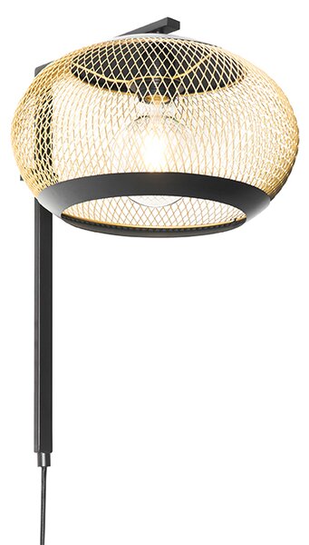 Moderne wandlamp zwart met goud - Lucas