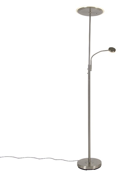 Modern golvlampa stål inkl. LED med fjärrkontroll och läsarm - Strela