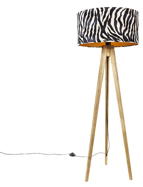 Vintage golvlampa träskärm zebra design 50 cm - Tripod Classic