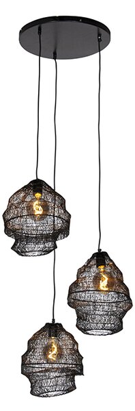 Orientalisk hänglampa svart rund 3-ljus - Vadi